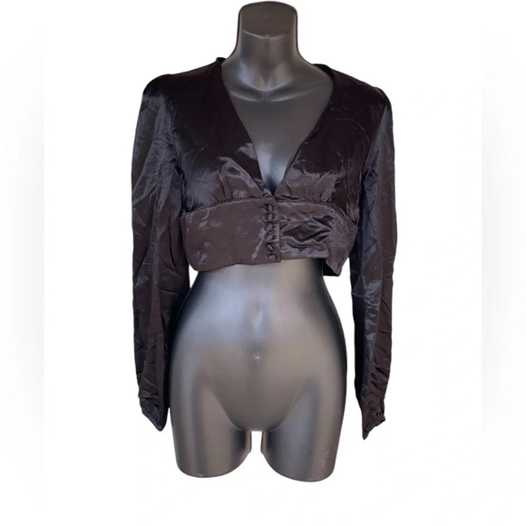 Zara women’s trafaluc collection cropped long sleeve cropped V neck button down - Picture 1 of 6